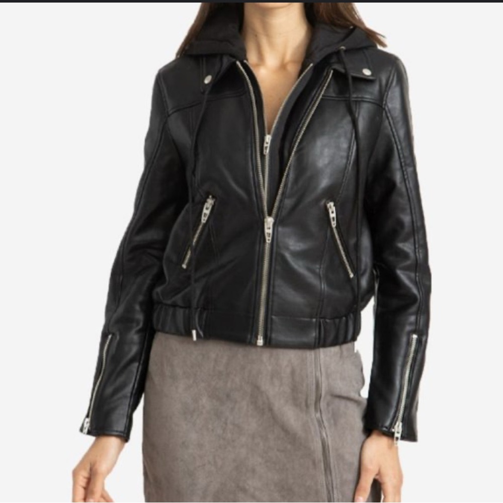 Blank NYC Black Leather Motorcycle Jacket with Asymmetrical Zipper